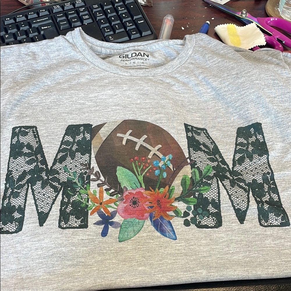 Gildan Gray Short Sleeve Tee with Football Floral Design